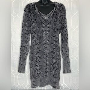 DG2 Diane Gilman Cable Knit Gray V-Neck Sweater Dress XL